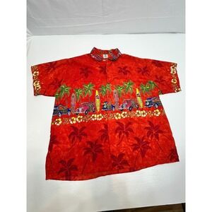 Rima Hawaiian Short Sleeve Shirt‎ Red Tropical Beach Surf Board Caribbean XL
